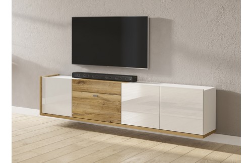 STENSKA TV OMARICA 220 CM LARS - SVETEL HRAST/BELA VISOK SIJAJ ZADNJI KOS