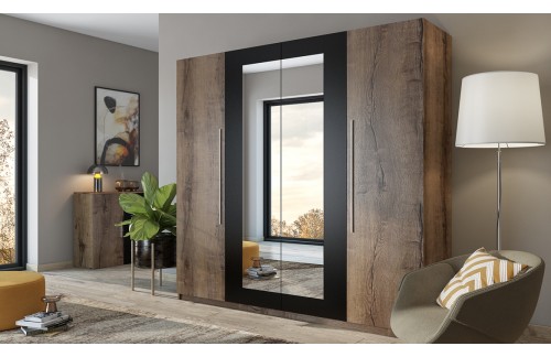 4-DELNA GARDEROBNA OMARA VERA - SAMOSTANSKI HRAST/ČRNA