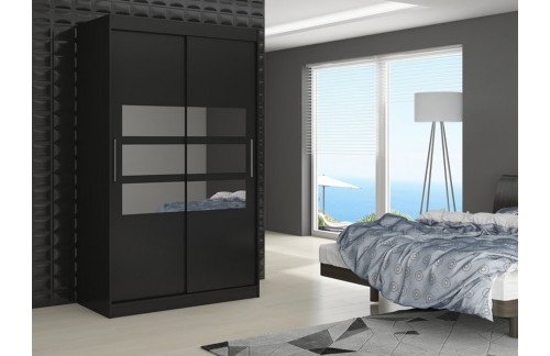 Garderobna omara z drsnimi vrati Toledo (180 cm, črna) - POŠKODOVANO