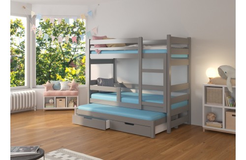 Trislojni pograd za 3 osebe z vzmetnicami KARLO - SIVA