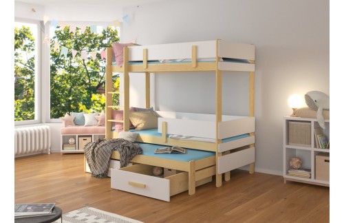 Troposteljna otroška postelja ETAPO 103 cm - BOR NARAVNI-BELA