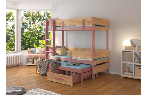 Troposteljna otroška postelja ETAPO 103 cm - ROZA