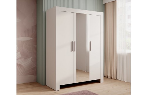 Trovratna garderobna omara CESIRO z ogledalom - BELA