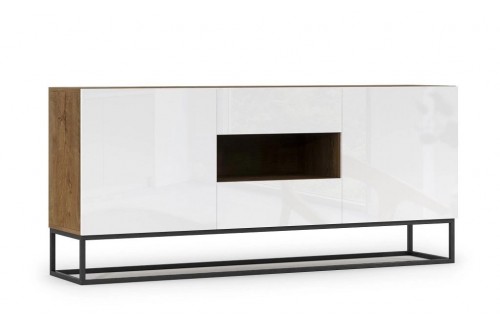 VELIKA KOMODA AVORIO - HRAST/BELA VISOK SIJAJ