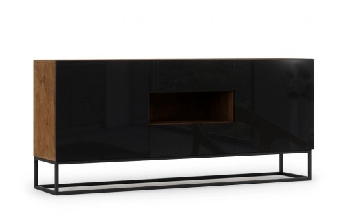 VELIKA KOMODA AVORIO - HRAST/ČRNA VISOK SIJAJ