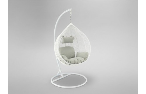 Viseči fotelj Mizan (bel s sivo blazino)