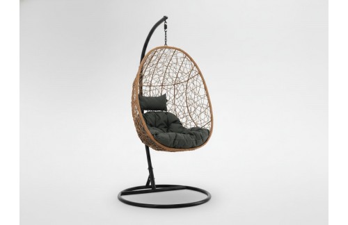 Viseči fotelj Nirin (natur s temno sivo blazino in črnim ogrodjem)