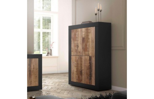 Visoka omara s 4 vrati, črna in les, BASIC 208015-04P