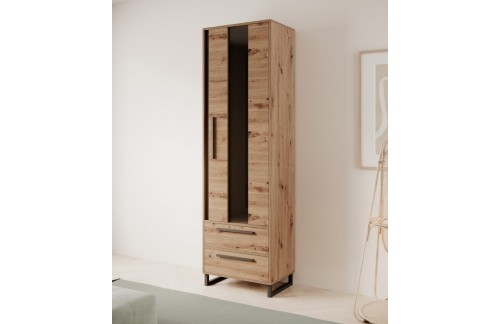 Visoka vitrina ARIA v hrastu Artisan s steklenimi vrati - HRAST ARTISAN-ČRNA