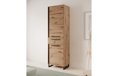 Visoka vitrina ARIA z vrati in predalom - HRAST ARTISAN-ČRNA