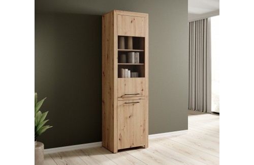 Visoka vitrina JANEZ v barvi hrasta Artisan - HRAST ARTISAN-ČRNA