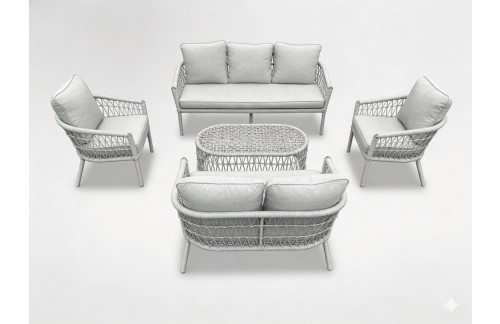 Vrtni set Cesen z 2 kavčema (2 foteljema in mizico, siv)