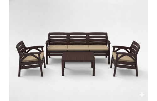 Vrtni set Tena (rjav; 2 fotelja, 3-sedna klop in miza)