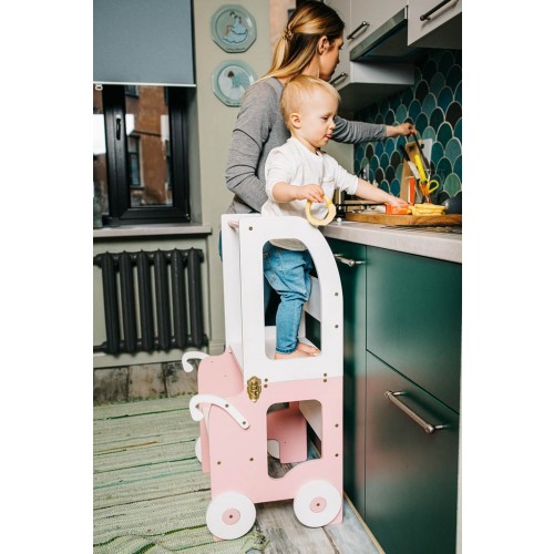 2v1 MONTESSORI STOLČEK POMAGALČEK-MOTIV VOZIČEK (VEČ BARV)