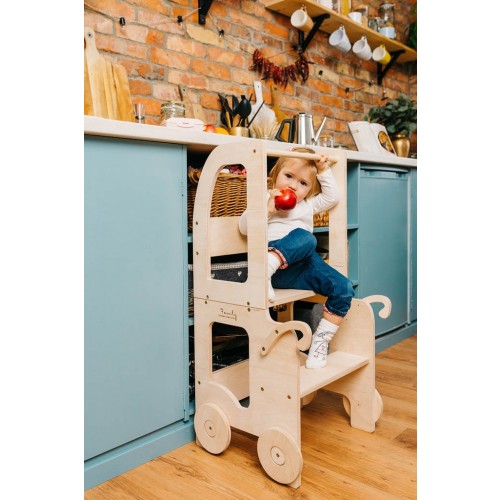 2v1 MONTESSORI STOLČEK POMAGALČEK-MOTIV VOZIČEK (NATUR)