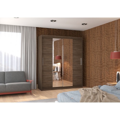 Garderobna omara z drsnimi vrati Dallas (180 cm)-Čokoladno rjava