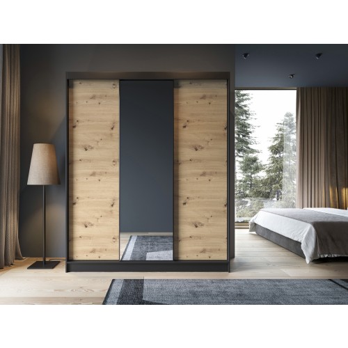 GARDEROBNA OMARA ESVILLE Z DRSNIMI VRATI IN OGLEDALOM - 180 CM