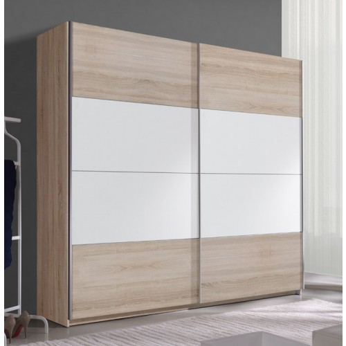 Garderobna omara z drsnimi vrati Beta (sonoma hrast-bela)