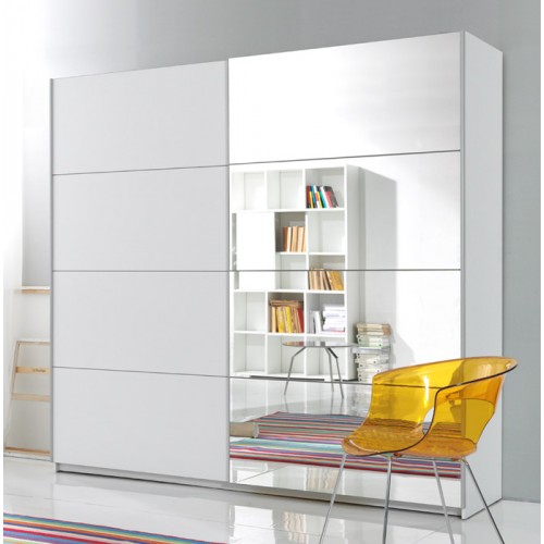 Garderobna omara z drsnimi vrati in ogledalom Beta (bela)