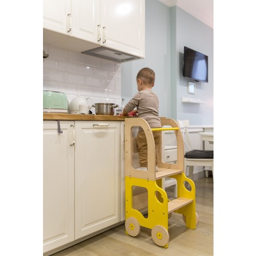 2v1 MONTESSORI STOLČEK POMAGALČEK-MOTIV AVTO (VEČ BARV)