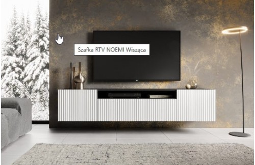 Viseča TV omarica NOEMI z žlebljenimi frontami - ČRNO BELA