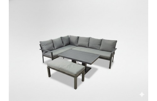 Aluminijasti vrtni set Casar s kotnim kavčem (pufom in mizico, siv)