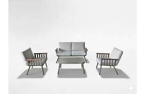 Aluminijasti vrtni set Dirok s kavčem (2 foteljema in mizico, bež)