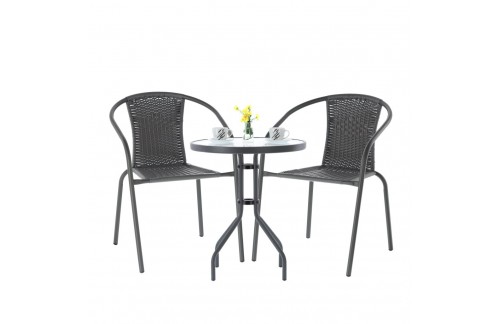 Bistro vrtni set Tarin (mizica + 2 stola, siva)