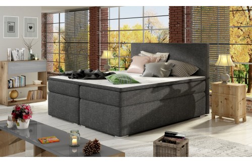 Boxspring postelja Divalo z visokim vzglavjem in shranjevalnim prostorom