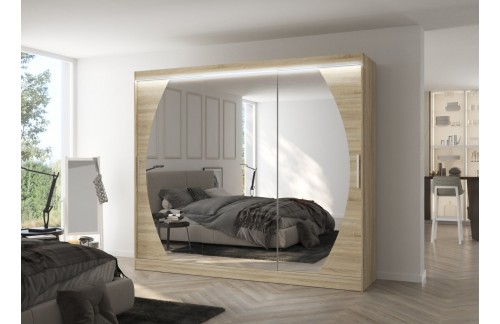 Drsna omara z ogledalom CAMBE 250 cm - SONOMA-SONOMA HRAST