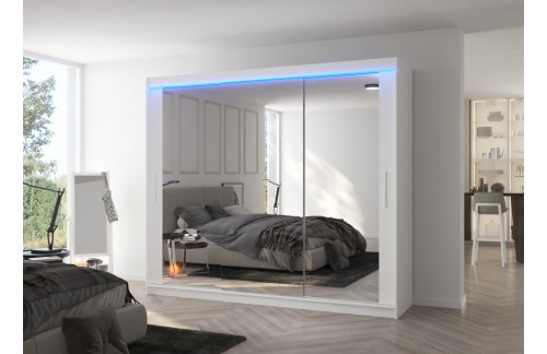 Drsna omara z ogledalom in LED lučjo CHESTER 250 - BELA