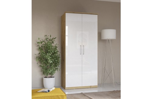 2-DELNA GARDEROBNA OMARA OPTIMA - ARTISAN HRAST/BELA VISOK SIJAJ