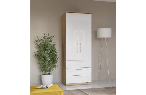 2-DELNA GARDEROBNA OMARA S PREDALI OPTIMA - ARTISAN HRAST/ BELA VISOK SIJAJ