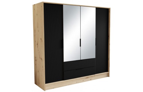 Garderobna omara z ogledalom Norel 200 cm - HRAST ARTISAN-ČRNA