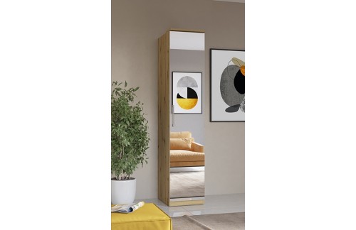 GARDEROBNA OMARA Z OGLEDALOM OPTIMA - ARTISAN HRAST/BELA VISOK SIJAJ