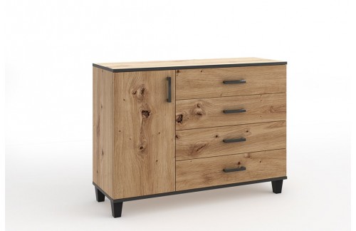Komoda POLA 02 v hrastu Artisan s črnimi detajli - HRAST ARTISAN