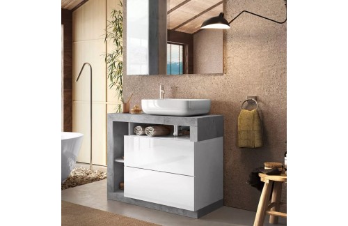 Kopalniški blok z 2 predaloma, bela/cement HAMBURG 439030CE-T92