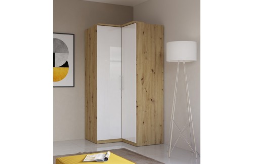 KOTNA GARDEROBNA OMARA OPTIMA - ARTISAN HRAST/BELA VISOK SIJAJ