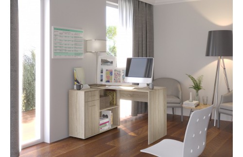 Kotna pisalna miza SAULO z omaro in policami