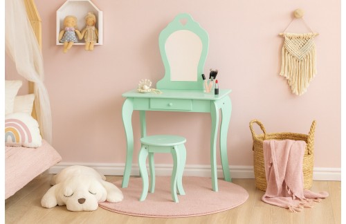 Majhna ličilna mizica Saren z ogledalom in taburejem (mint)