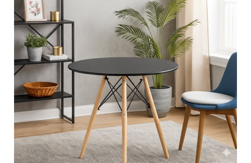 Okrogla miza Ronik z lesenimi nogami (črna)