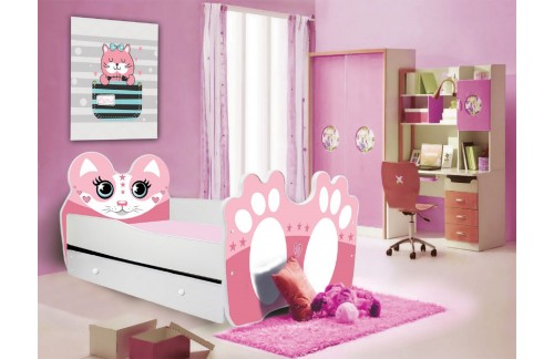 Otroška postelja BEAR PINK z vzmetnico in predalom 140x70 cm - ROZA