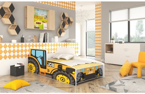 Otroška postelja s traktor motivom in vzmetnico 160x80 cm - RUMENA