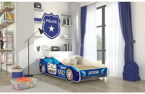 Otroška postelja SHERIFF z LED osvetlitvijo in vzmetnico 140x70 cm - MODRA