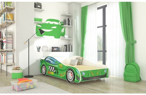 Otroška postelja SPEED z vzmetnico in LED osvetlitvijo 140x70 cm - ZELENA