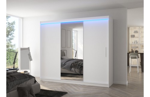 Spalna omara DENIS 250 z ogledalom in LED osvetlitvijo - BELA