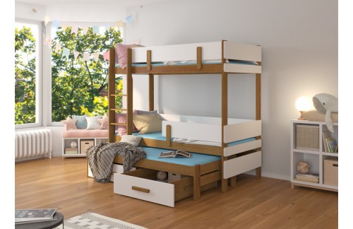 Troposteljna otroška postelja ETAPO 93 cm - HRAST-BELA