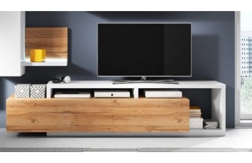 Regal za TV LUCY -BELA/HRAST-RAZPRODAJA