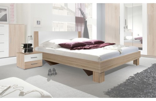 Postelja VERA z nočno omarico (bela-hrast)