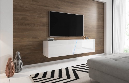 AKCIJA Viseča TV omarica LANT Bela visoki sijaj/mat bela 160 cm+ LED 